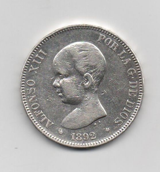 ALFONSO XIII DEL AÑO 1892* 92 DE 5 PESETAS